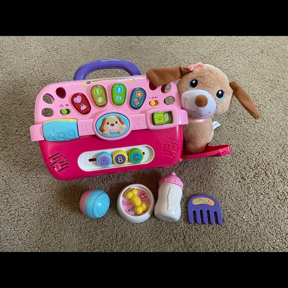 VTech Pink Toy Care for Me Learning Pet Carrier with Puppy Dog and Accessories